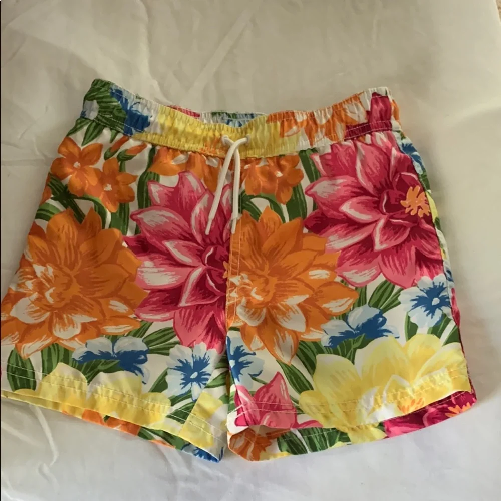 Janie and Jack Floral Print boys swim trunks